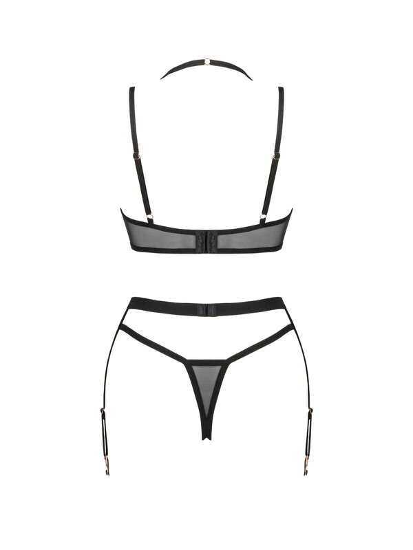 Set Obsessive Set negru din 3 piese - sutien, thong si centura portjartier